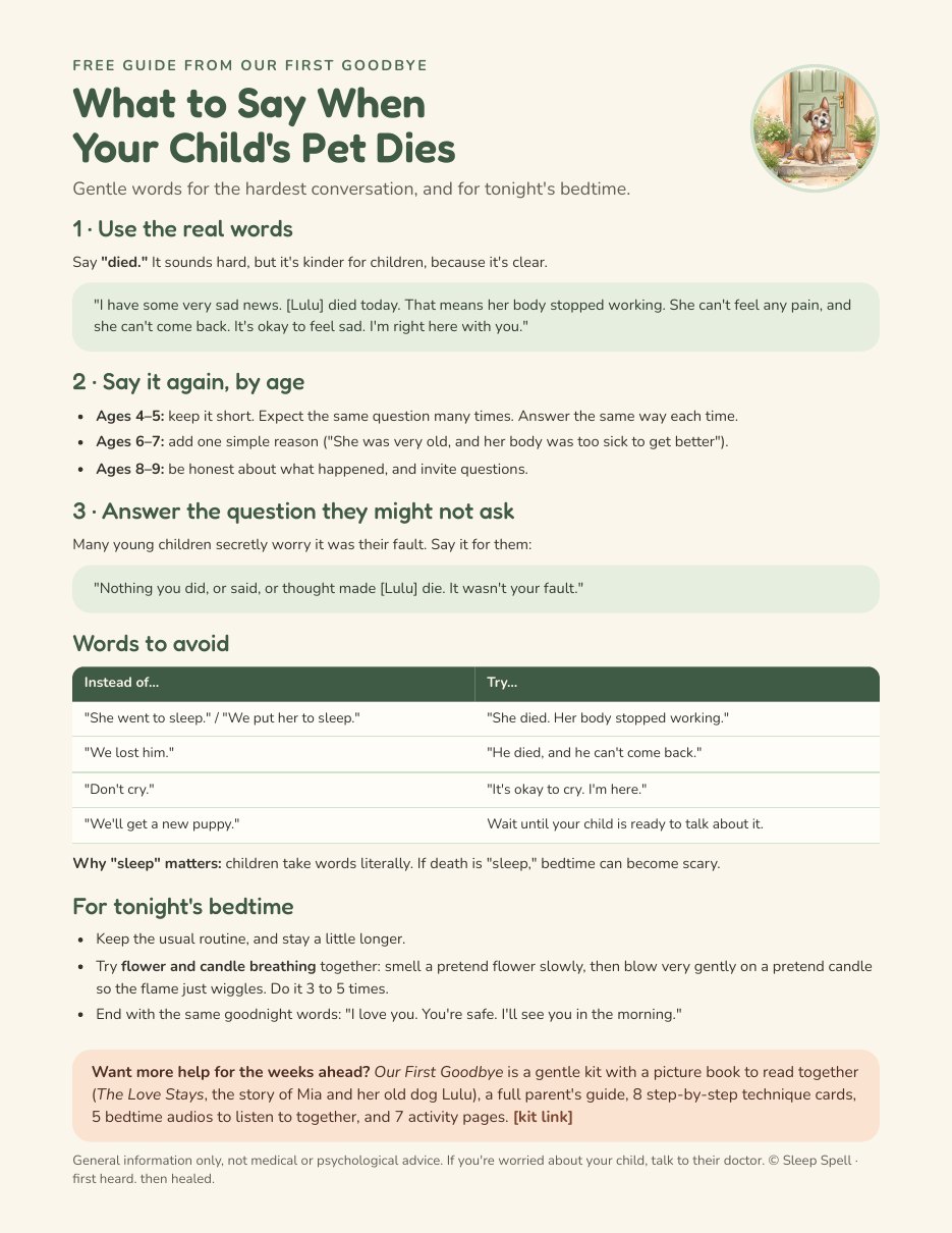 The free one-page guide, What to Say When Your Child's Pet Dies