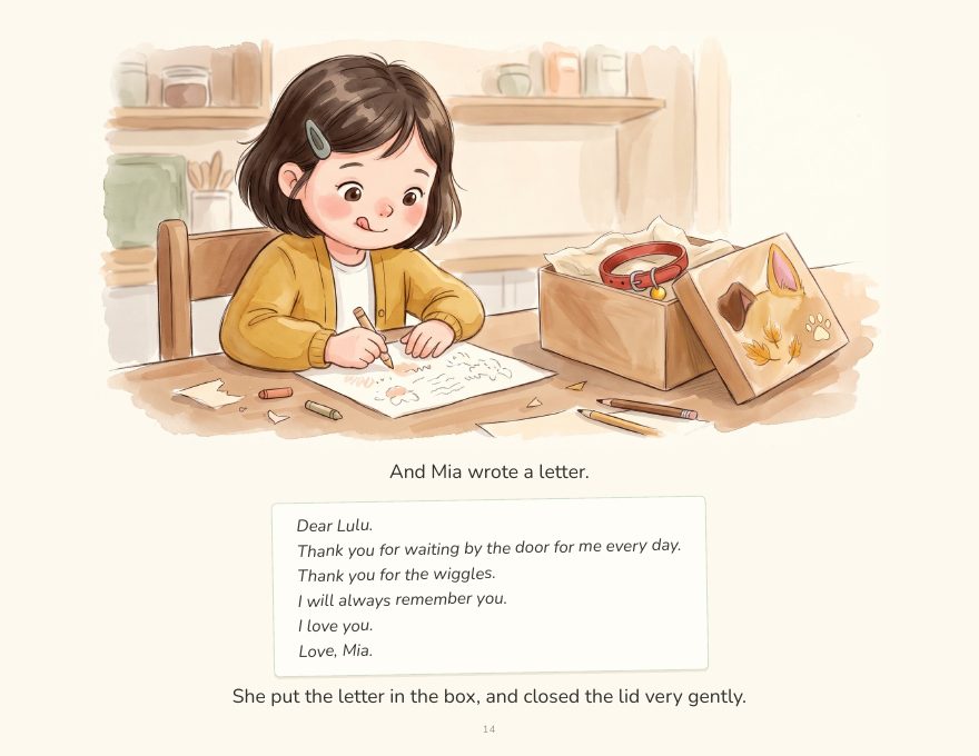 A page from the picture book: Mia writes a letter to Lulu
